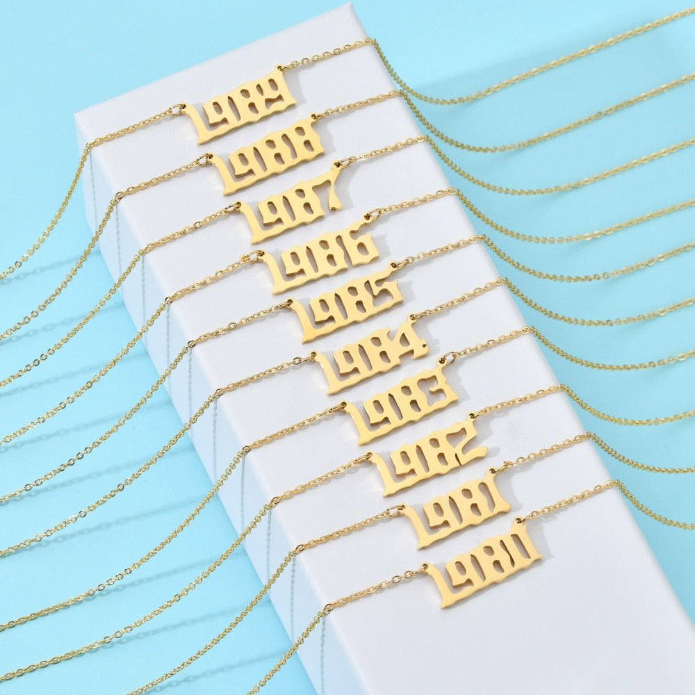 Personalized Date Necklace, Gold Year Necklace, Date of Birth Necklace