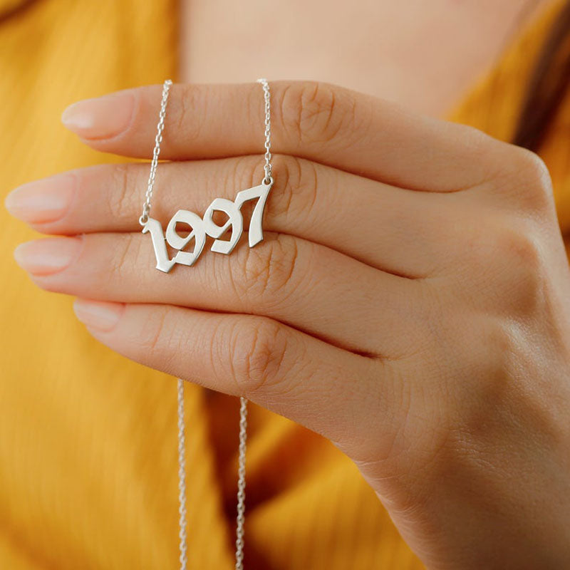 Personalized Date Necklace, Gold Year Necklace, Date of Birth Necklace