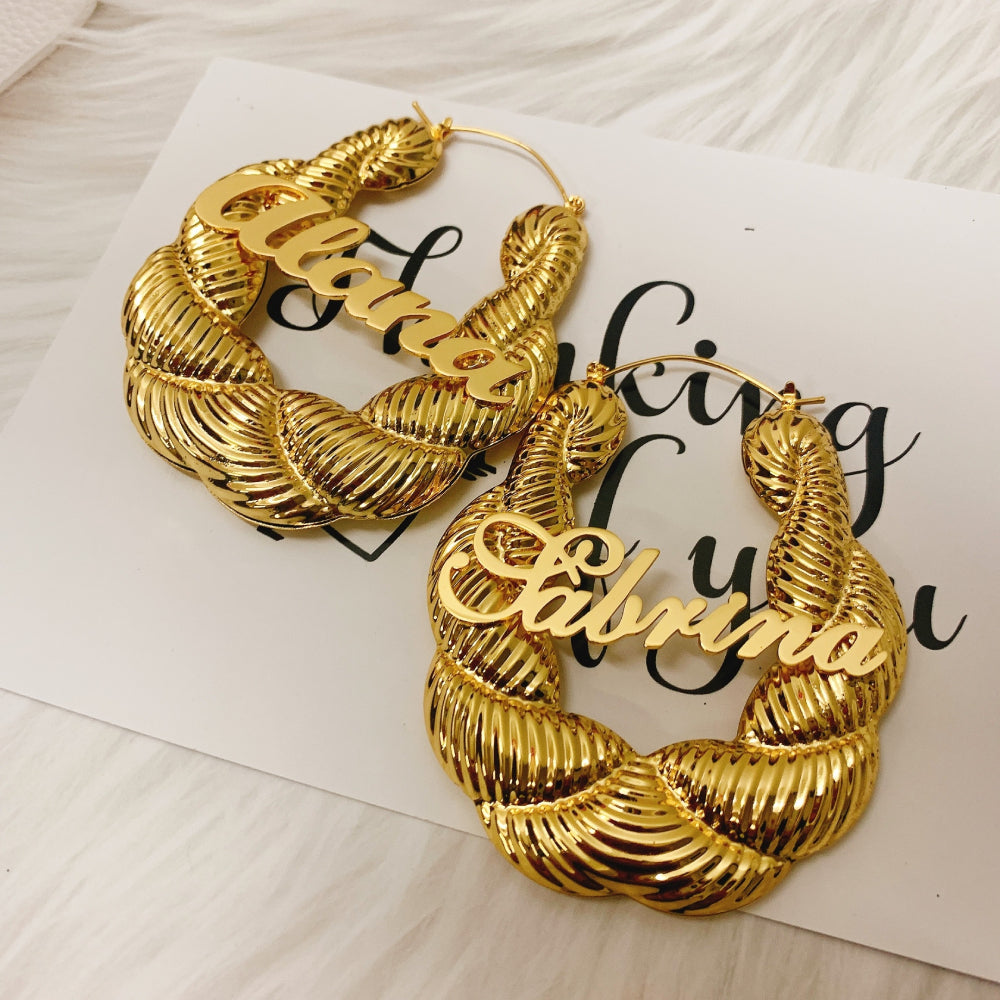 Custom Vintage 90s 80s Earrings,Puffy Twist Hoops, Door Knockers Earrings