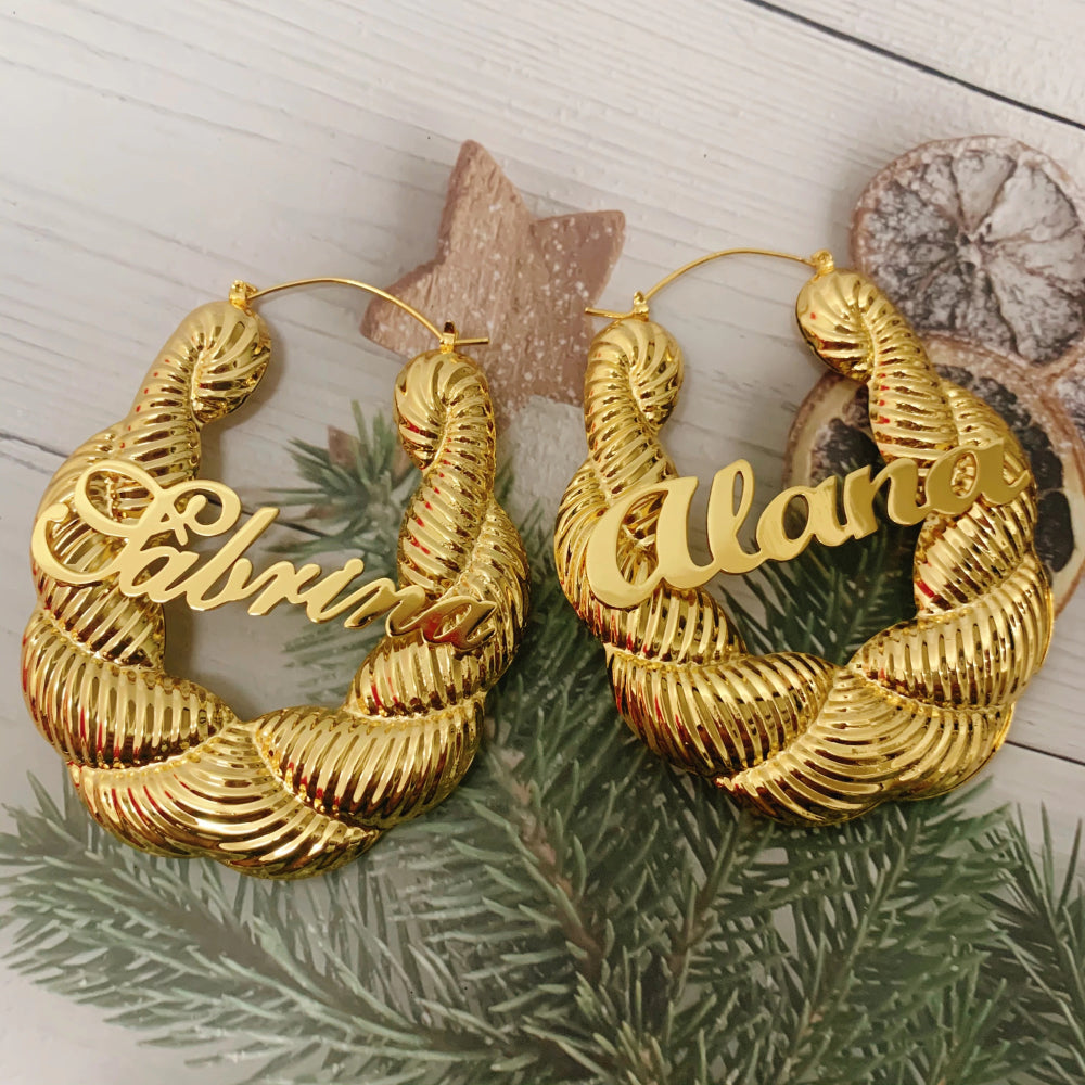 Custom Vintage 90s 80s Earrings,Puffy Twist Hoops, Door Knockers Earrings