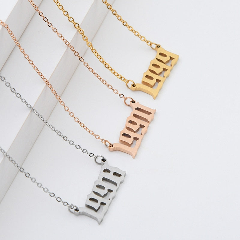 Personalized Date Necklace, Gold Year Necklace, Date of Birth Necklace