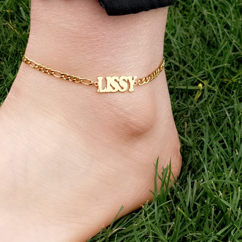 Ankle Bracelet, Custom Name Anklet, Figaro Chain, Anklets With Initial
