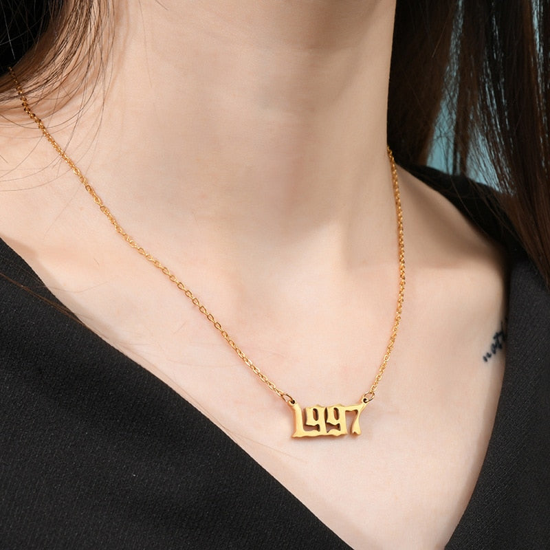 Personalized Date Necklace, Gold Year Necklace, Date of Birth Necklace