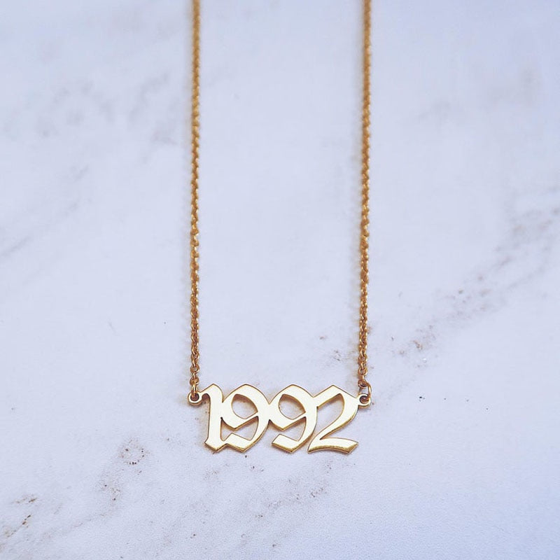 Personalized Date Necklace, Gold Year Necklace, Date of Birth Necklace