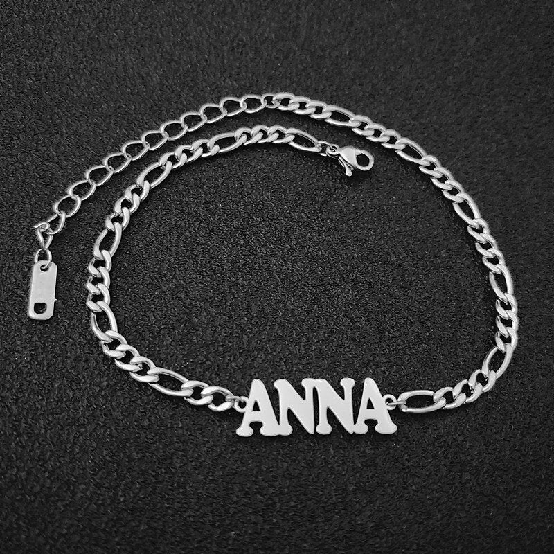 Ankle Bracelet, Custom Name Anklet, Figaro Chain, Anklets With Initial