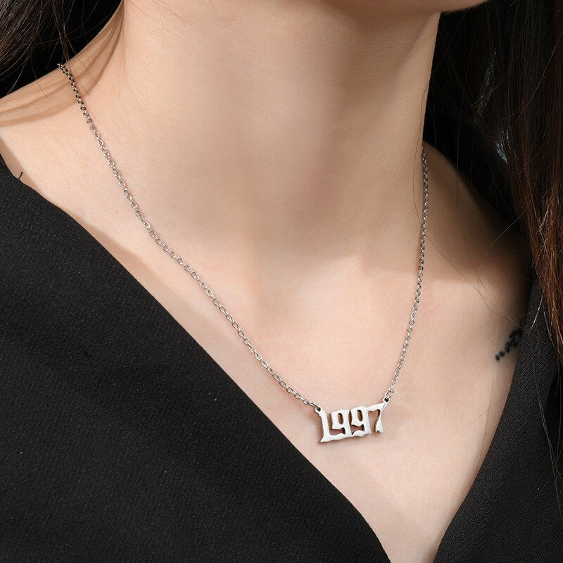 Personalized Date Necklace, Gold Year Necklace, Date of Birth Necklace