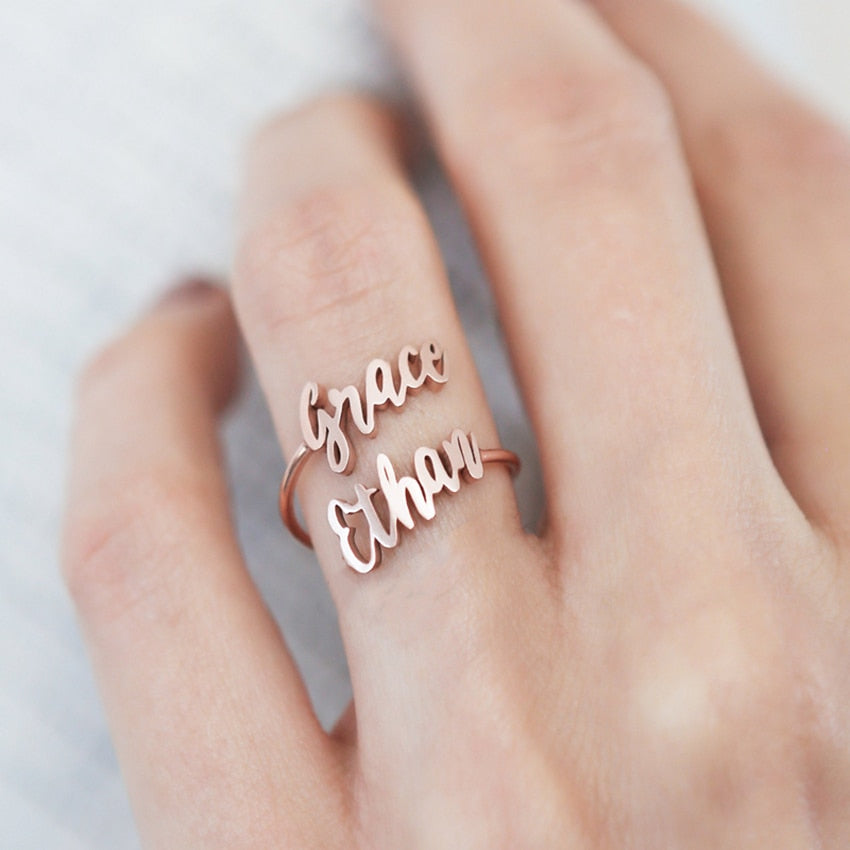 Anniversary Two Names Ring, Custom Couple Rings