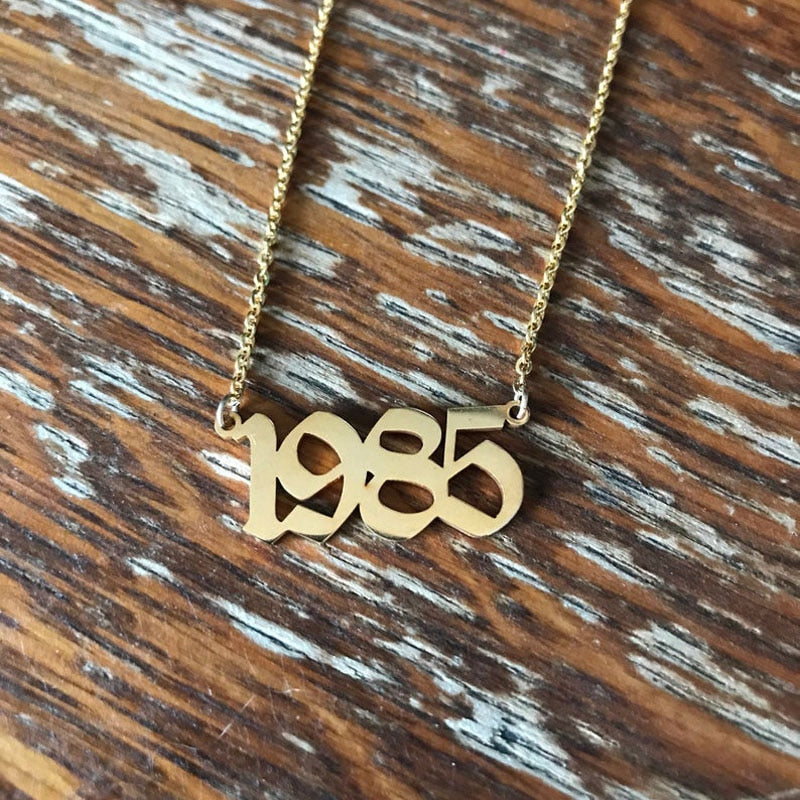Personalized Date Necklace, Gold Year Necklace, Date of Birth Necklace