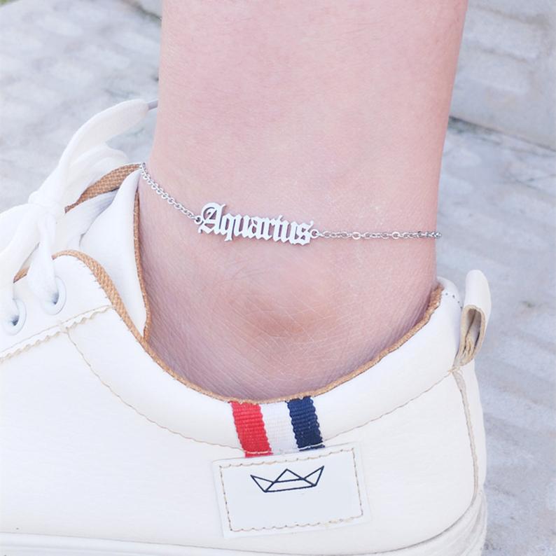 Zodiac Constellations Anklet, Custom Ankle Zodiac Signs Bracelet, Astrology Chain