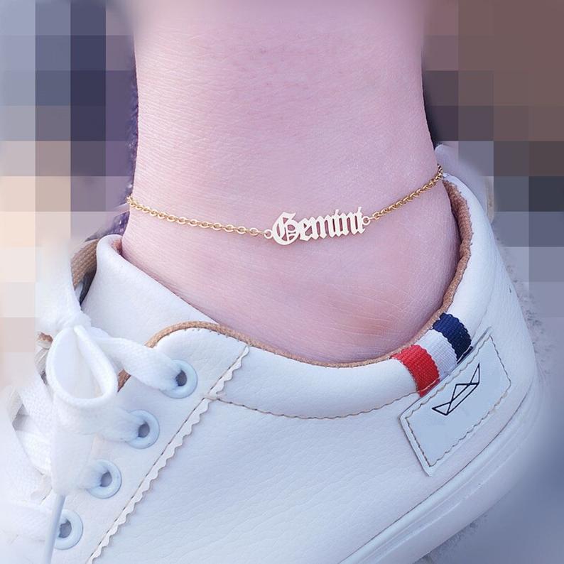 Zodiac Constellations Anklet, Custom Ankle Zodiac Signs Bracelet, Astrology Chain