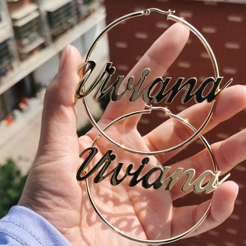 Custom Name Hoops, Name Earrings, Circle Hoop Earrings, Initial Earrings