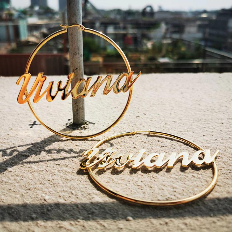 Custom Name Hoops, Name Earrings, Circle Hoop Earrings, Initial Earrings
