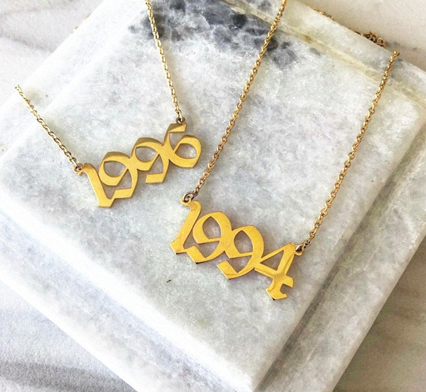 Personalized Date Necklace, Gold Year Necklace, Date of Birth Necklace