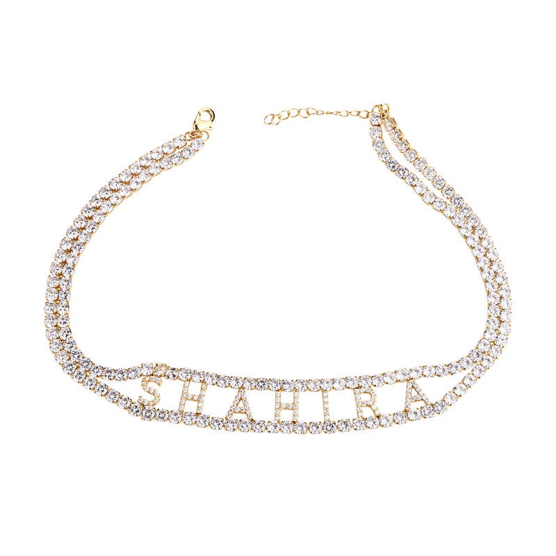 Layered CZ Diamond Choker, Personalized Initial Necklace, Crystal Choker