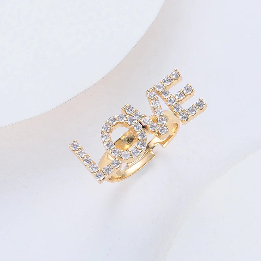 Crystal Anniversary Name Ring, Wedding Rings, CZ Diamond Ring