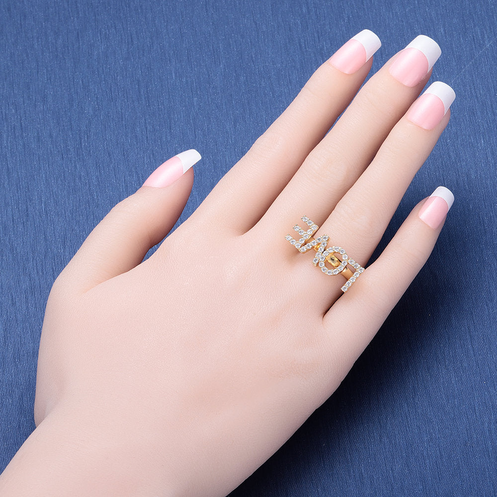 Crystal Anniversary Name Ring, Wedding Rings, CZ Diamond Ring