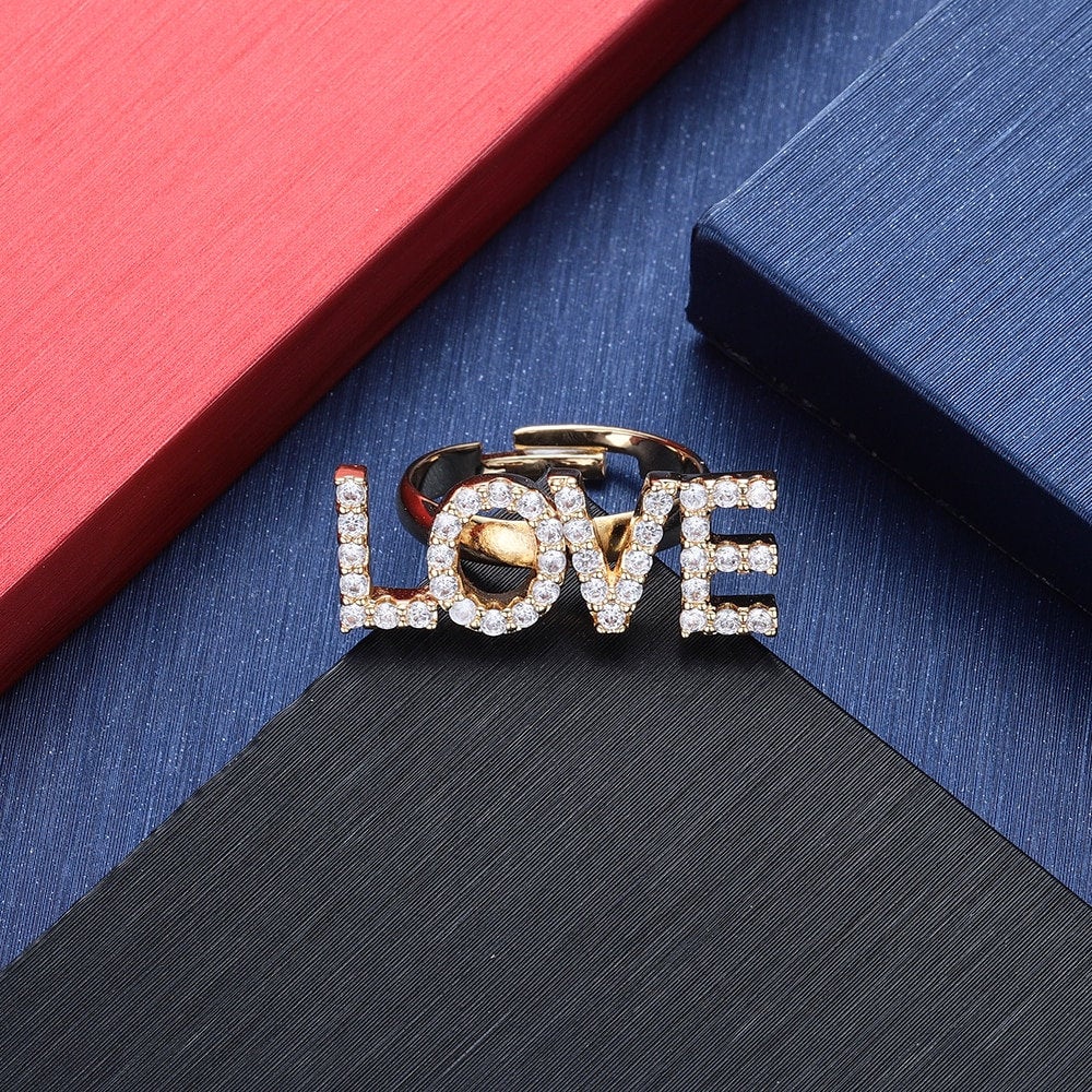 Crystal Anniversary Name Ring, Wedding Rings, CZ Diamond Ring