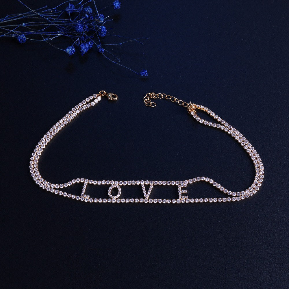 Layered CZ Diamond Choker, Personalized Initial Necklace, Crystal Choker