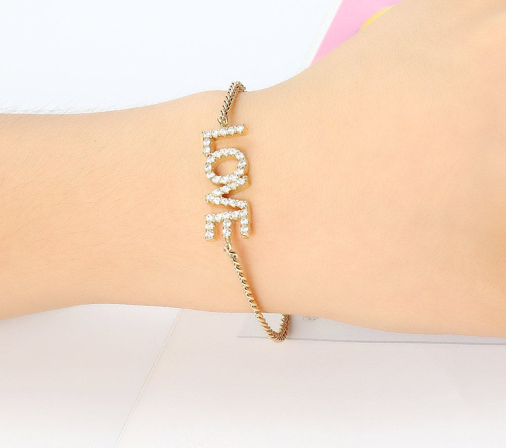 Personalized Name Bracelet, CZ Diamond Bracelet, Zircon Gemstone Bracelet