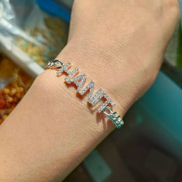 Personalized Name Bracelet, CZ Diamond Bracelet, Zircon Gemstone Bracelet
