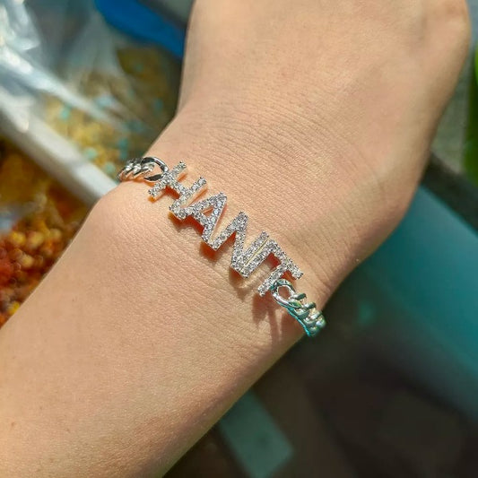 Personalized Name Bracelet, CZ Diamond Bracelet, Zircon Gemstone Bracelet