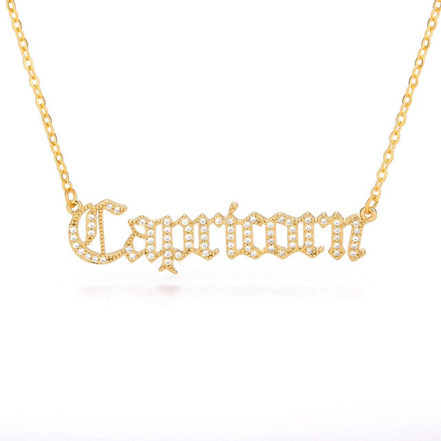 Personalized Zodiac Sing Necklace, Crystal Zodiac Constellations Pendant