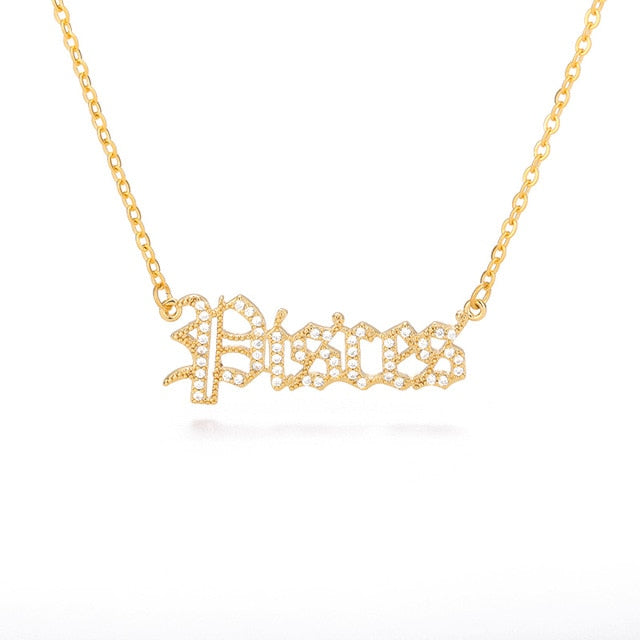 Personalized Zodiac Sing Necklace, Crystal Zodiac Constellations Pendant
