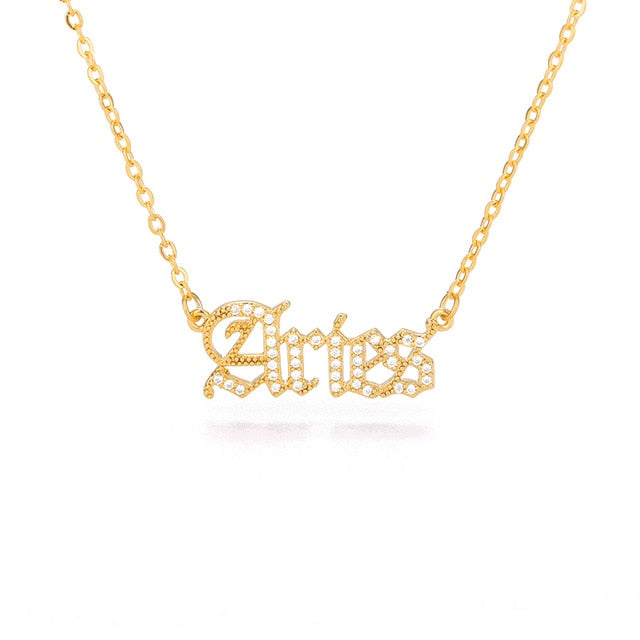 Personalized Zodiac Sing Necklace, Crystal Zodiac Constellations Pendant