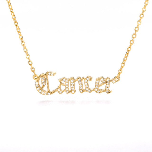 Personalized Zodiac Sing Necklace, Crystal Zodiac Constellations Pendant
