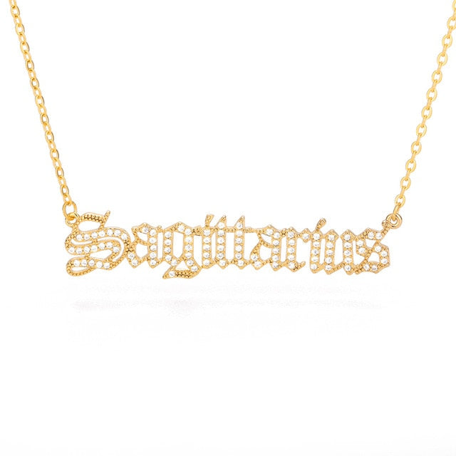 Personalized Zodiac Sing Necklace, Crystal Zodiac Constellations Pendant