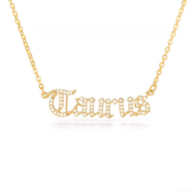 Personalized Zodiac Sing Necklace, Crystal Zodiac Constellations Pendant