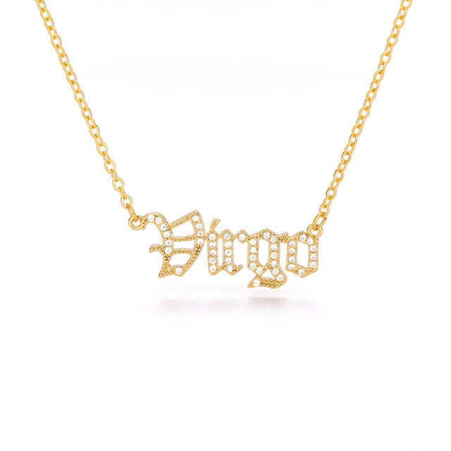 Personalized Zodiac Sing Necklace, Crystal Zodiac Constellations Pendant