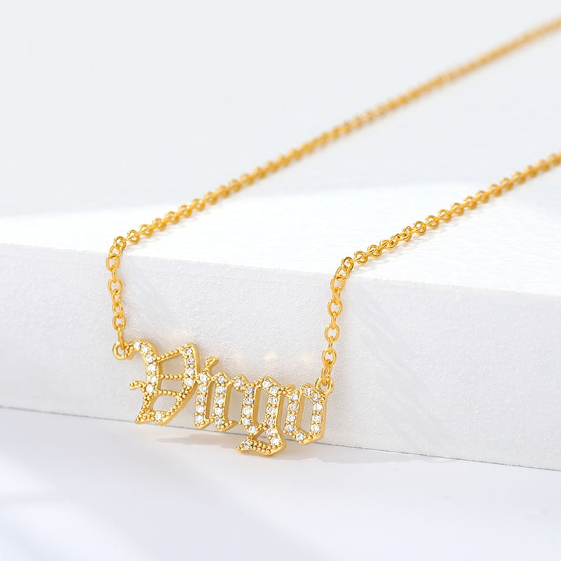 Personalized Zodiac Sing Necklace, Crystal Zodiac Constellations Pendant