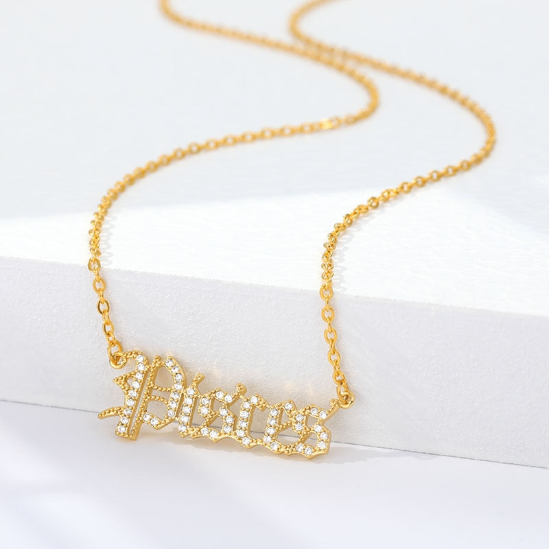 Personalized Zodiac Sing Necklace, Crystal Zodiac Constellations Pendant