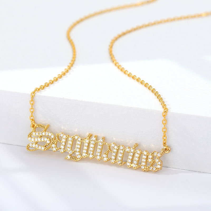 Personalized Zodiac Sing Necklace, Crystal Zodiac Constellations Pendant
