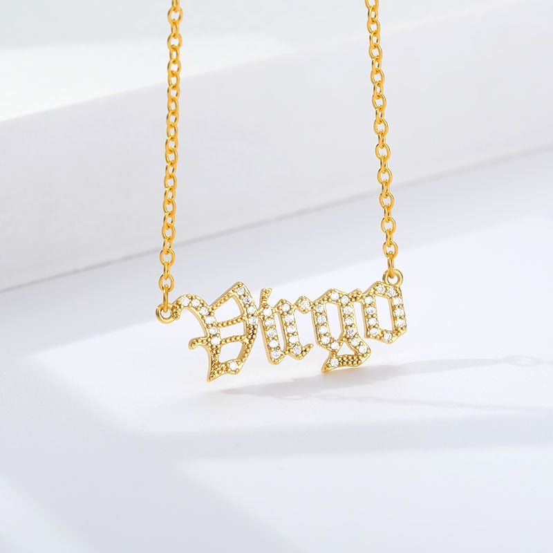 Personalized Zodiac Sing Necklace, Crystal Zodiac Constellations Pendant