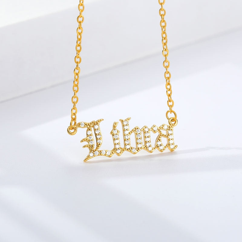 Personalized Zodiac Sing Necklace, Crystal Zodiac Constellations Pendant