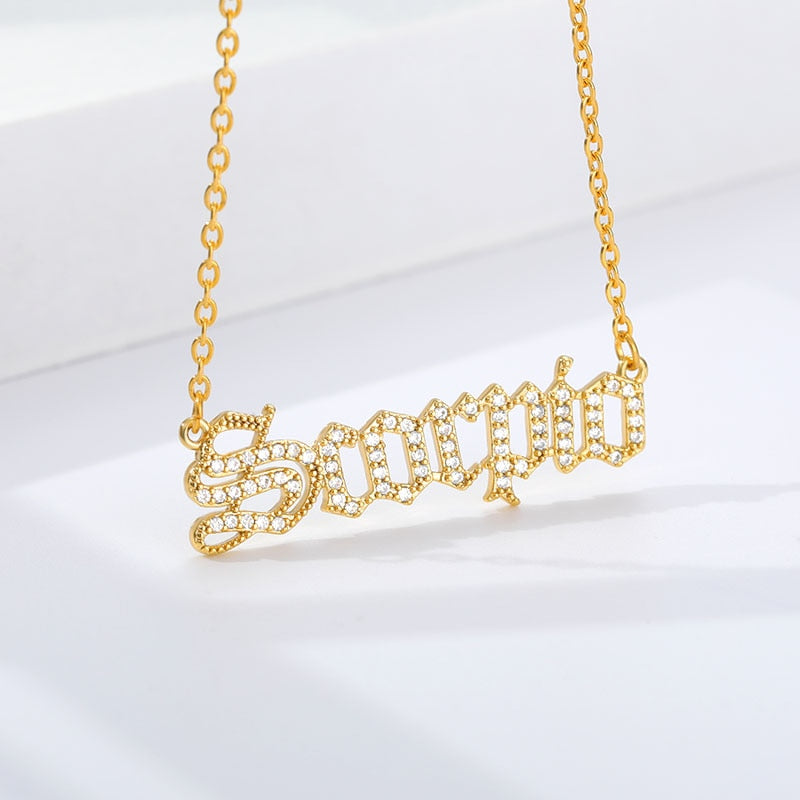 Personalized Zodiac Sing Necklace, Crystal Zodiac Constellations Pendant