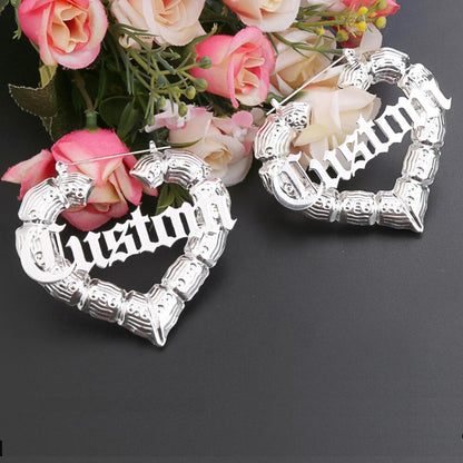 Personalized Bamboo Heart Shaped Earrings with Name