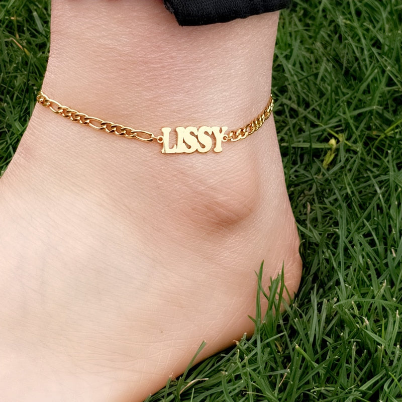 Ankle Bracelet Custom Name Anklet Figaro Chain Anklets With Initial   Emerlax