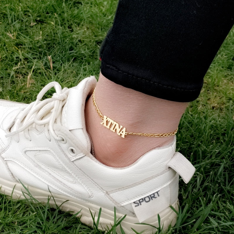 Ankle Bracelet, Custom Name Anklet, Figaro Chain, Anklets With Initial