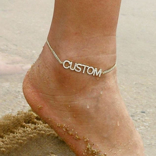 Diamond Name Ankle Bracelet - Custom Initial Anklet - Boho Style