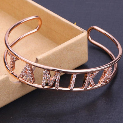 Name Bangle, Diamond Bangle, CZ Crystal Bangle Bracelet, Gift For Her