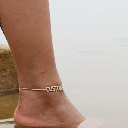 Diamond Name Ankle Bracelet - Custom Initial Anklet - Boho Style