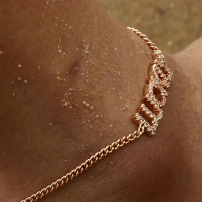 Diamond Name Ankle Bracelet - Custom Initial Anklet - Boho Style