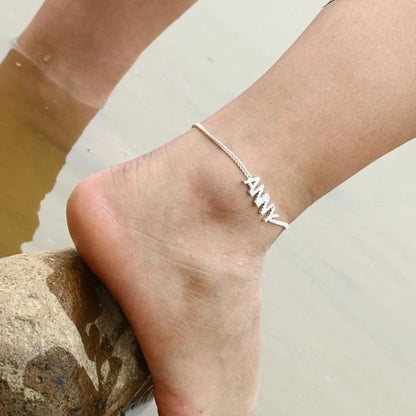 Diamond Name Ankle Bracelet - Custom Initial Anklet - Boho Style