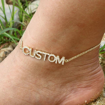 Diamond Name Ankle Bracelet - Custom Initial Anklet - Boho Style