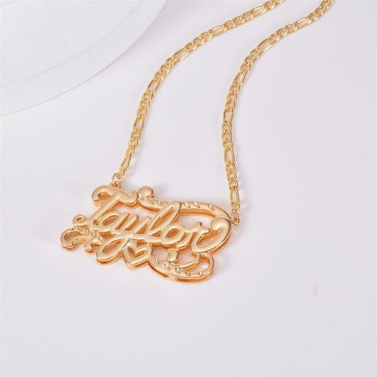 Double Plated Name Necklace, Double Nameplate with Figaro Link Chain