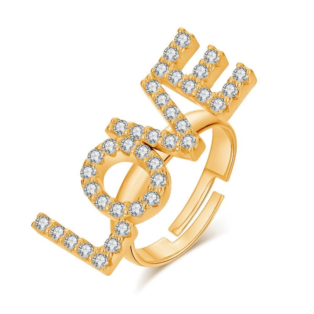 Crystal Anniversary Name Ring, Wedding Rings, CZ Diamond Ring