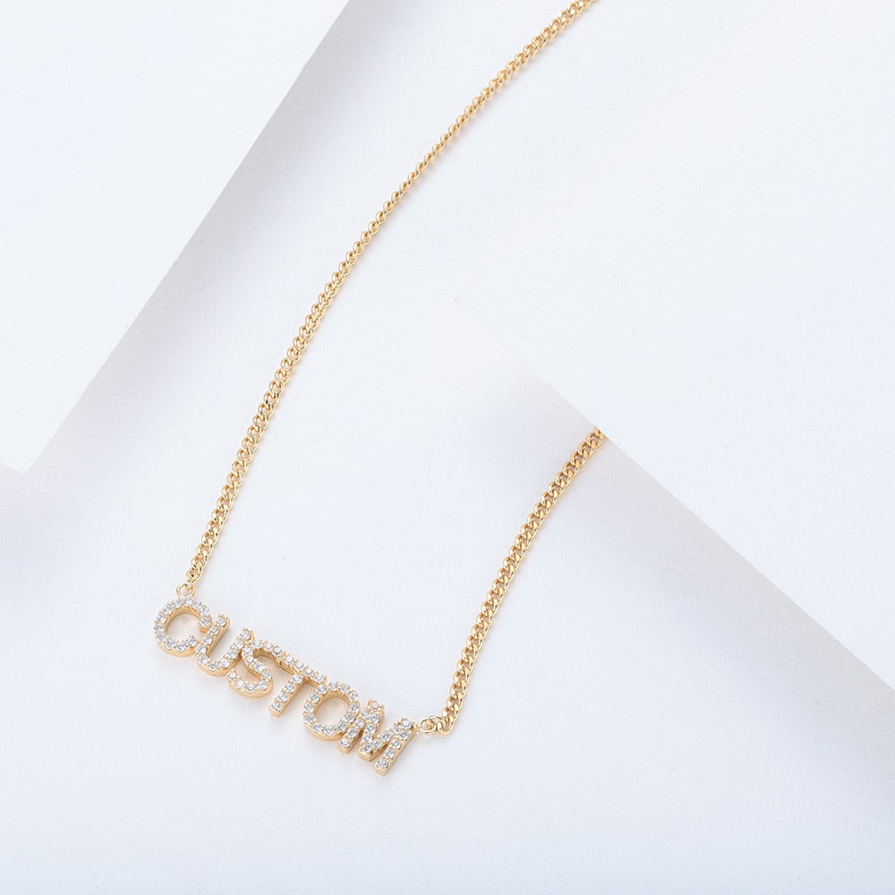 Diamond Name Necklace, Personalized CZ Initial Necklace, Gift For Her